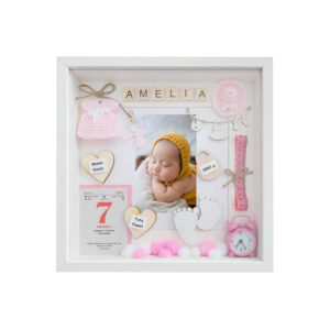 metryczka z okazji narodzin dziewczynki w ramce 3d ze zdjęciem amelia