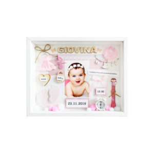 metryczka z okazji narodzin dziewczynki w ramce 3d ze zdjęciem giovina