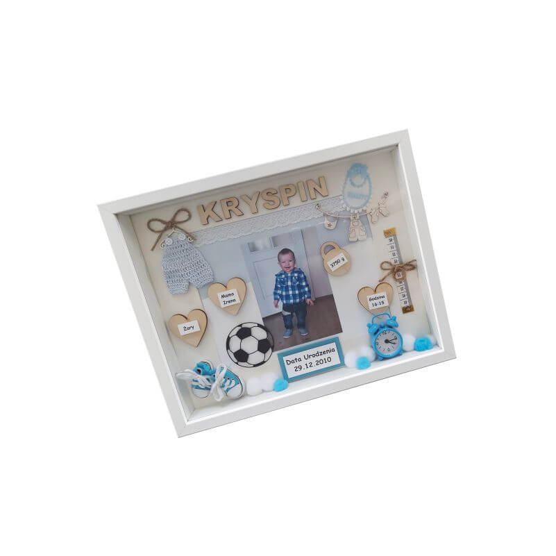 metryczka 3d na prezent z okazji urodzin chłopca ze zdjęciem w ramce kryspin 3