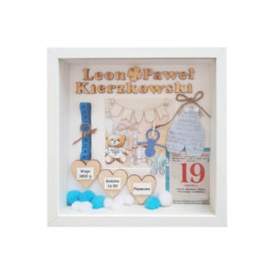 metryczka na pamiątkę narodzin chłopca ze zdjęciem leon