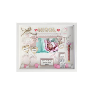 metryczka z okazji narodzin dziewczynki w ramce 3d ze zdjęciem nicol