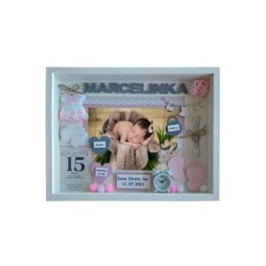 metryczka na chrzest dziewczynki w ramce 3d ze zdjęciem marcelinka