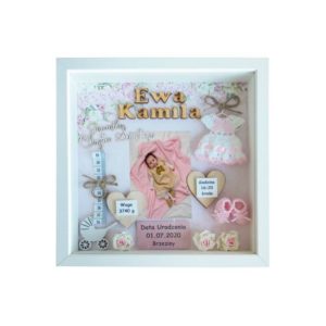 metryczka 3d na chrzest dziewczynki w ramce ze zdjęciem ewa
