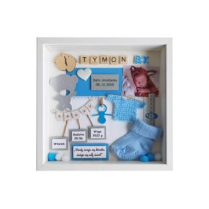 metryczka na narodziny dziecka w ramce 3d ze zdjęciem tymon