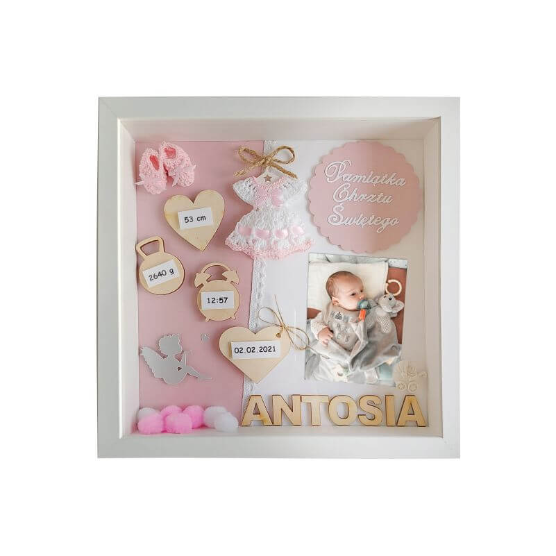 prezent na chrzest święty dziewczynki w ramce 3d antosia