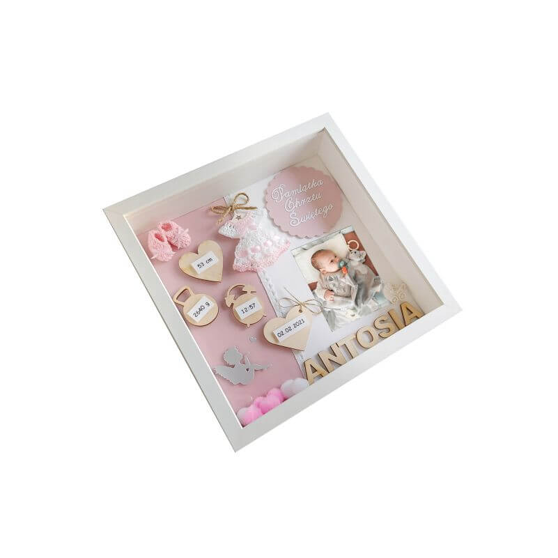prezent na chrzest święty dziewczynki w ramce 3d antosia 3