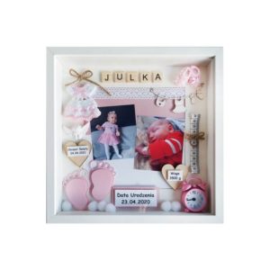 metryczka 3d z dwoma zdjęciami na chrzest święty julka