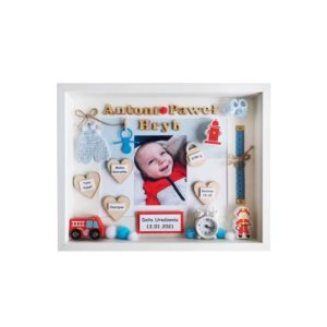 metryczka na urodziny dziecka z motywem strażak w ramce 3d antoni