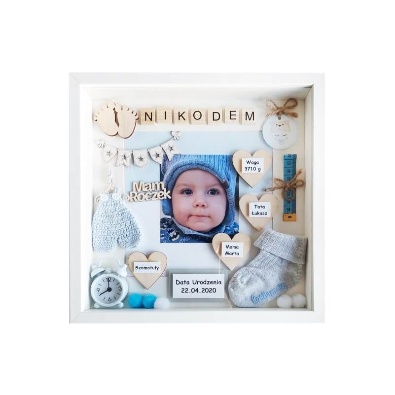 metryczka na roczek ze zdjęciem chłopca nikodem