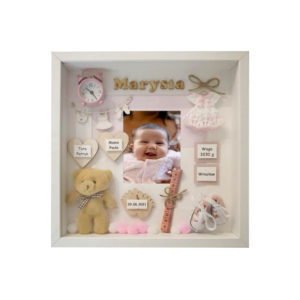 metryczka urodzenia dziewczynki ze zdjęciem w ramce 3d marysia
