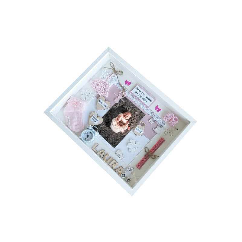 pamiątka z okazji urodzenia dziewczynki w ramce 3d ze zdjęciem laura 3