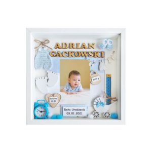 metryczka w ramce 3d na chrzest chłopca adrian