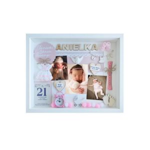 pamiątka na chrzest święty dziewczynki w ramce 3d z trzema zdjęciami anielka