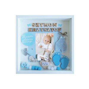pamiątka chrztu świętego chłopca w ramce 3d ze zdjęciem szymon